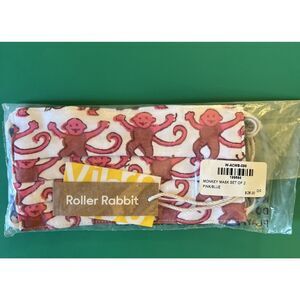 Roller Rabbit Face masks- Blue Monkey + Pink Monkey SEALED  Set Of 2
